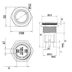 WD19D-P1 19mm Flat Momentary Metal Button - 2
