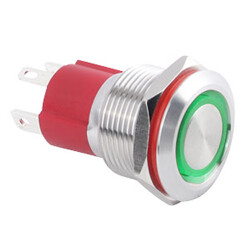 WD19D-P1-E 19mm Düz Yaylı Işıklı Metal Buton - Yeşil - 1