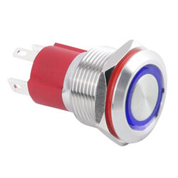 WD19D-P1-E 19mm Flat Momentary Illuminated Metal Button - Blue - 1