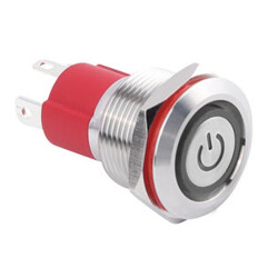 WD19D-P1-EC 19mm Düz Yaylı Işıklı Power Metal Buton - Beyaz - 1