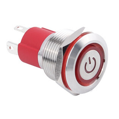 WD19D-P1-EC 19mm Düz Yaylı Işıklı Power Metal Buton - Kırmızı - 1