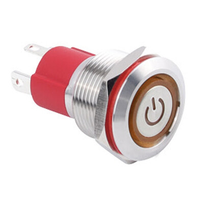 WD19D-P1-EC 19mm Düz Yaylı Işıklı Power Metal Buton - Sarı - 1