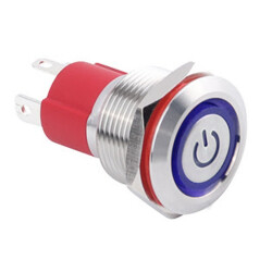 WD19D-P1Z-EC 19mm Düz Anahtarlı Işıklı Power Metal Buton - Mavi - 1