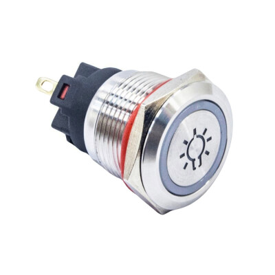 WD19A-P1Z-EC 19mm Düz Anahtarlı Işıklı Led İşaretli Metal Buton - Beyaz - 1