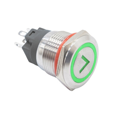 WD19A-P1-ET 19mm Flat Momentary Metal Push Button with Illuminated Arrow Mark - Green - 1