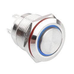 WD19H-G1-E 19mm Bulge Momentary Illuminated Metal Button - Blue - 1