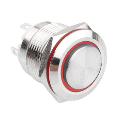 WD19H-G1-E 19mm Bulge Momentary Illuminated Metal Button - Red - 1