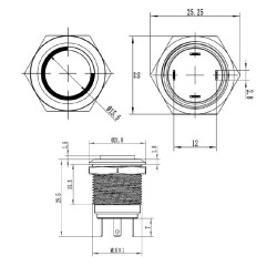 WD19H-G1-E 19mm Bulge Momentary Illuminated Metal Button - Yellow - 3