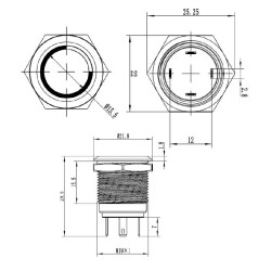 WD19H-P1-E 19mm Düz Yaylı Işıklı Metal Buton - Beyaz - 2