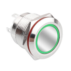 WD19H-P1-E 19mm Flat Momentary Illuminated Metal Button - Green - 1