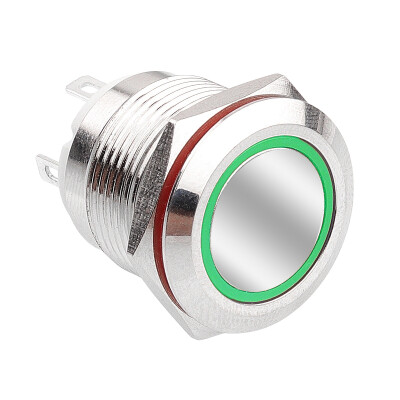 WD19H-P1-E 19mm Flat Momentary Illuminated Metal Button - Green - 1
