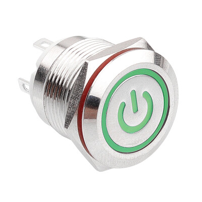 WD19H-P1-EC 19mm Düz Yaylı Işıklı Power Metal Buton - Yeşil - 1