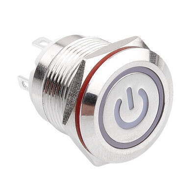 WD19H-P1-EC 19mm Flat Momentary Illuminated Power Metal Button - White - 1