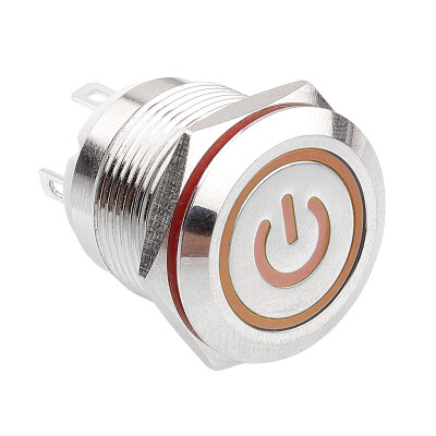 WD19H-P1-EC 19mm Flat Momentary Illuminated Power Metal Button - Yellow - 1