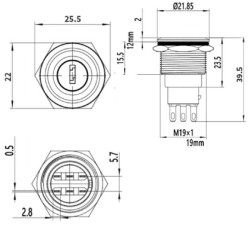 WD19Y-P1 19mm Anahtarlı Mandal Buton 1NO+1NC - 2