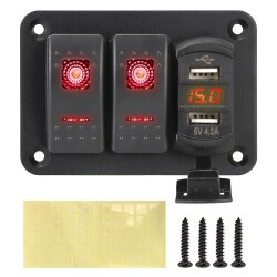 2 ON-OFF Illuminated Switch Switch Panel 2x5V with USB and Voltage Indicator