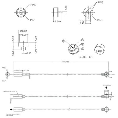 2-Pin 10mm 90C Kablolu Pogo Pin Manyetik Konnektör Takımı - DC Soketli - 2