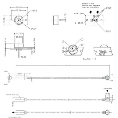 2-Pin 10mm 90C Wired PCB Pogo Pin Magnetic Connector Set - DC Socket - 2