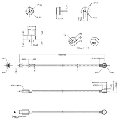 2-Pin 10mm 90C Wired Pogo Pin Magnetic Connector Set - Type-C Socket - 2