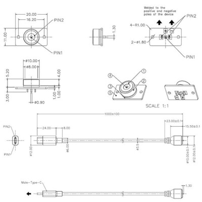 2-Pin 10mm Wired PCB Pogo Pin Magnetic Connector Set - Type-C Socket - 2