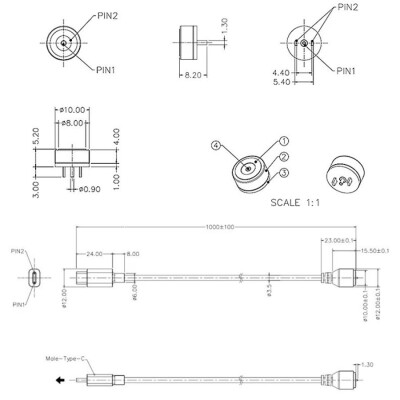 2-Pin 10mm Wired Pogo Pin Magnetic Connector Set - Type-C Socket - 2