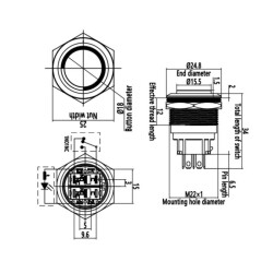 WD22B-G1-E 22mm Çıkık Yaylı Işıklı Metal Buton - Beyaz - 2