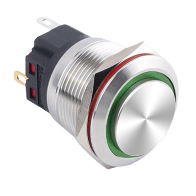 WD22B-G1-E 22mm Çıkık Yaylı Işıklı Metal Buton - Yeşil - 1