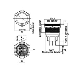 WD22B-P1 22mm Düz Yaylı Metal Buton - 2