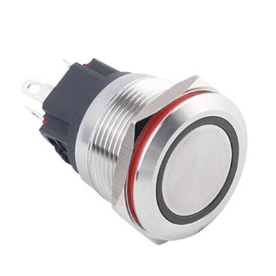 WD22B-P1-E 22mm Düz Yaylı Işıklı Metal Buton - Beyaz - 1