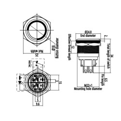 WD22B-P1-E 22mm Düz Yaylı Işıklı Metal Buton - Kırmızı - 2