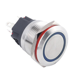 WD22B-P1-E 22mm Flat Momentary Illuminated Metal Button - Blue - 1