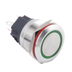 WD22B-P1-E 22mm Flat Momentary Illuminated Metal Button - Green - 1