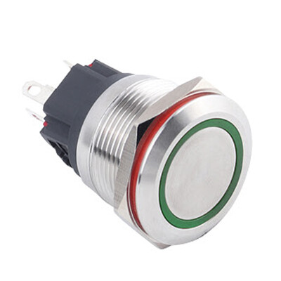 WD22B-P1-E 22mm Flat Momentary Illuminated Metal Button - Green - 1