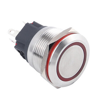 WD22B-P1-E 22mm Flat Momentary Illuminated Metal Button - Red - 1