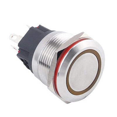 WD22B-P1Z-E 22mm Flat Self Locking Illuminated Metal Button - Yellow - 1