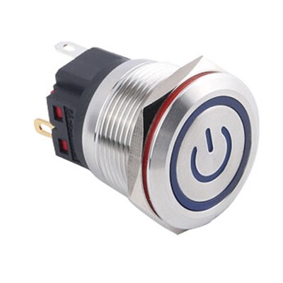 WD22B-P1Z-EC 22mm Düz Anahtarlı Işıklı Power Metal Buton - Mavi - 1