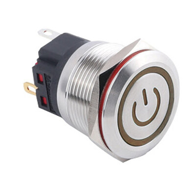 WD22B-P1Z-EC 22mm Flat Self Locking Illuminated Power Metal Button - Yellow - 1