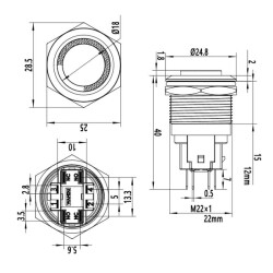 WD22E-G1-E 22mm Bulge Momentary Illuminated Metal Button - Green - 2