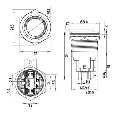 WD22E-G1-E 22mm Çıkık Yaylı Işıklı Metal Buton - Beyaz - 2