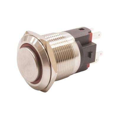 WD22E-G1-E 22mm Çıkık Yaylı Işıklı Metal Buton - Kırmızı - 1