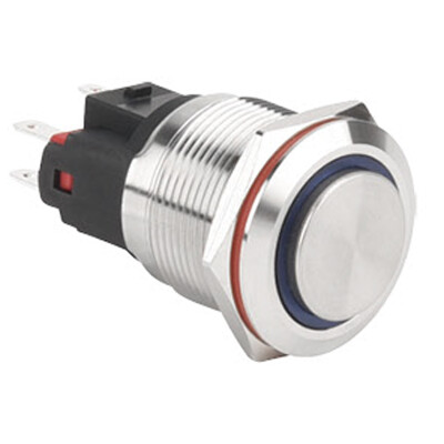 WD22E-G1-E 22mm Çıkık Yaylı Işıklı Metal Buton - Mavi - 1