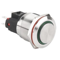 WD22E-G1-E 22mm Çıkık Yaylı Işıklı Metal Buton - Yeşil - 1