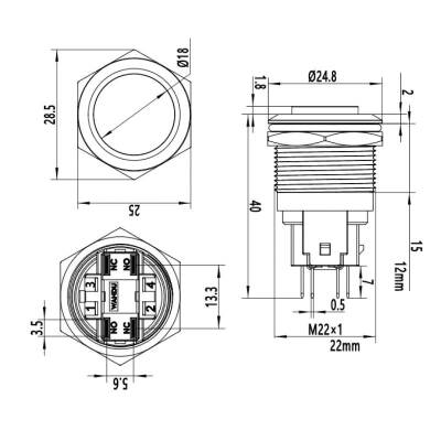 WD22E-G1Z 22mm Bulge Self Locking Metal Button - 2