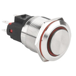 WD22E-G1Z-E 22mm 19mm Bulge Self Locking Illuminated Metal Button - Red - 1
