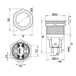 WD22E-P1 22mm Düz Yaylı Metal Buton - 2