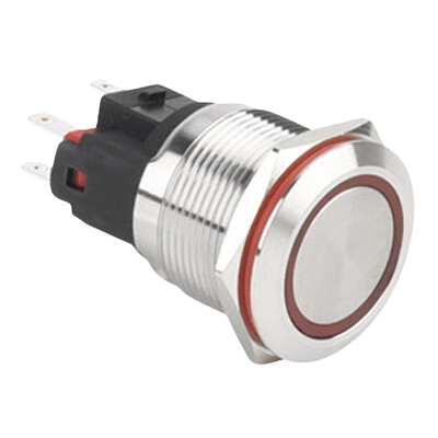 WD22E-P1-E 22mm Düz Yaylı Işıklı Metal Buton - Kırmızı - 1