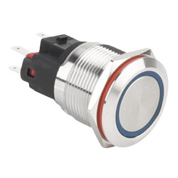 WD22E-P1-E 22mm Düz Yaylı Işıklı Metal Buton - Mavi - 1
