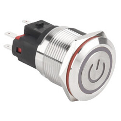 WD22E-P1-EC 22mm Düz Yaylı Işıklı Power Metal Buton - Beyaz - 1