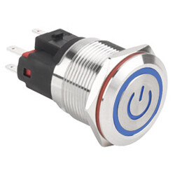WD22E-P1-EC 22mm Düz Yaylı Işıklı Power Metal Buton - Mavi - 1
