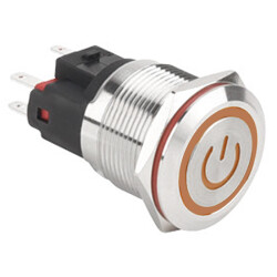 WD22E-P1-EC 22mm Düz Yaylı Işıklı Power Metal Buton - Sarı - 1